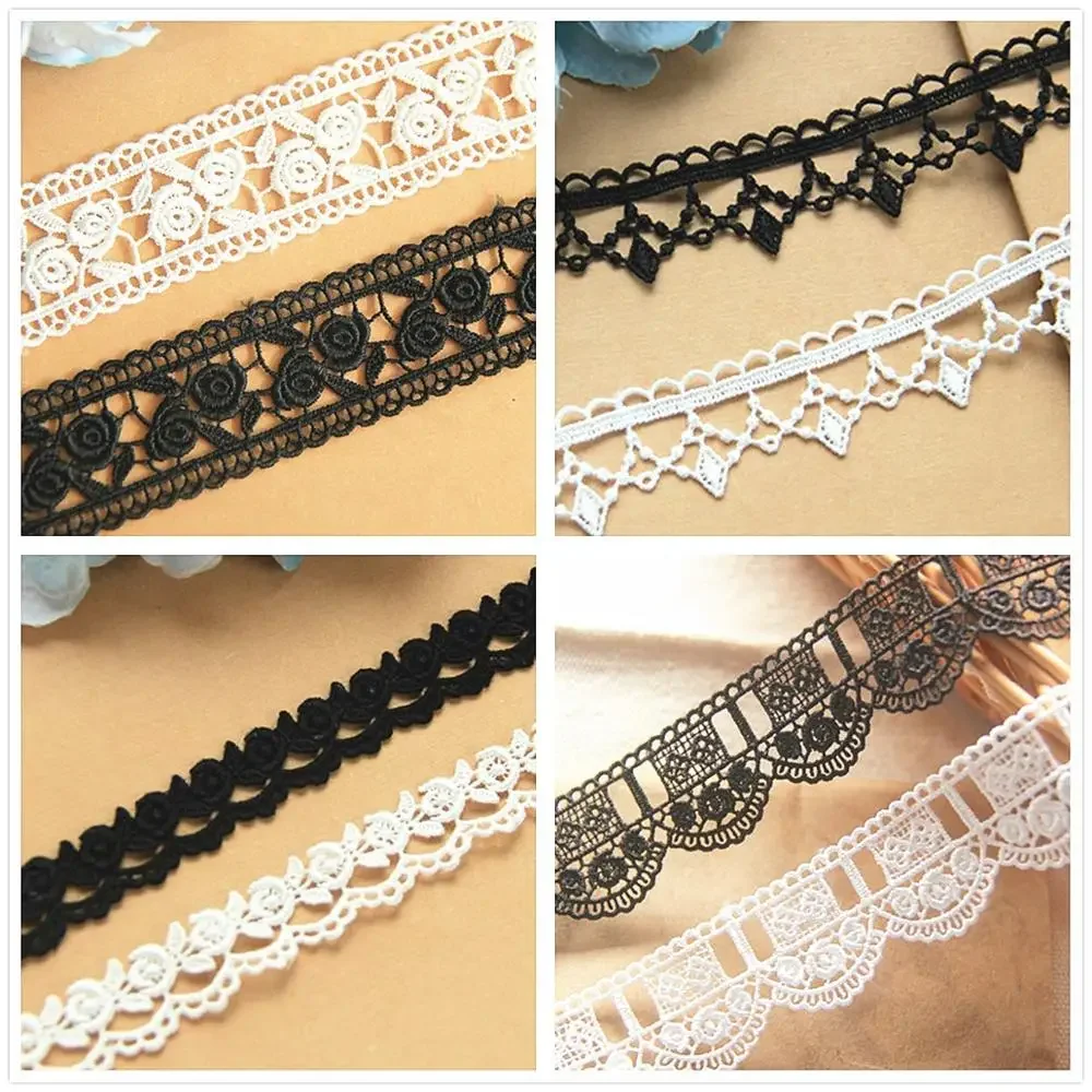 5 Yards Lace Trims Polyester Embroidered Lace Guipure 3d Flower Embroidery Appliqued Lace Black White