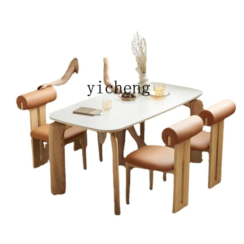 Xl Stone Plate Dining Table Home Small Apartment Japanese Style Ash Log Dining Table and Chair