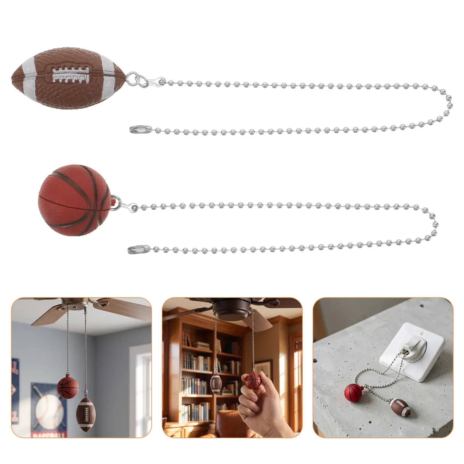 2Pcs Light Fixture Pull Chain Set Beaded Metal Fan Pull Pendant Universal Fit Easy Replace Lamp Accessory Lamp Hardware Part