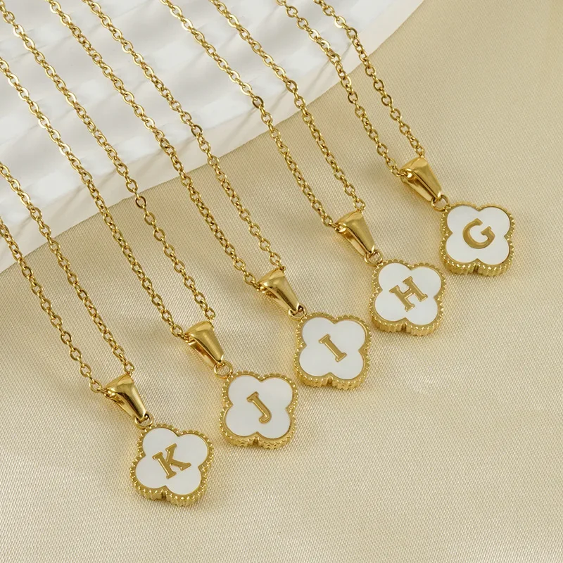 Stainless steel 18K four-leaf clover letter shell necklace women's fashion letter pendant jewelry women