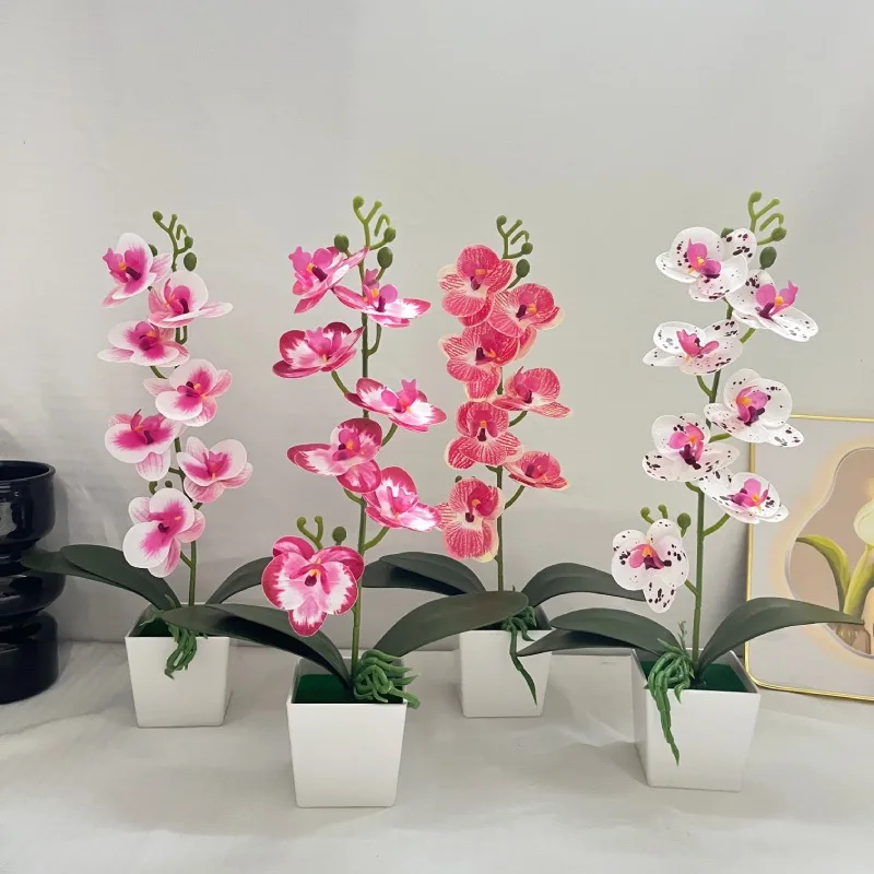 Künstliche Blume, Schmetterlingsorchidee, Topfpflanze, 7 Blüten, Heim- und Bürodekoration, Fotografie-Requisite, Künstlicher Bonsai, Grünpflanzen – Detail 2