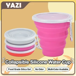 1Pc 200ml Portable Silicone Water Cup Retractable Folding Cup with Lid Collapsible Drinking Cup Outdoor Travel Coffee Handcup