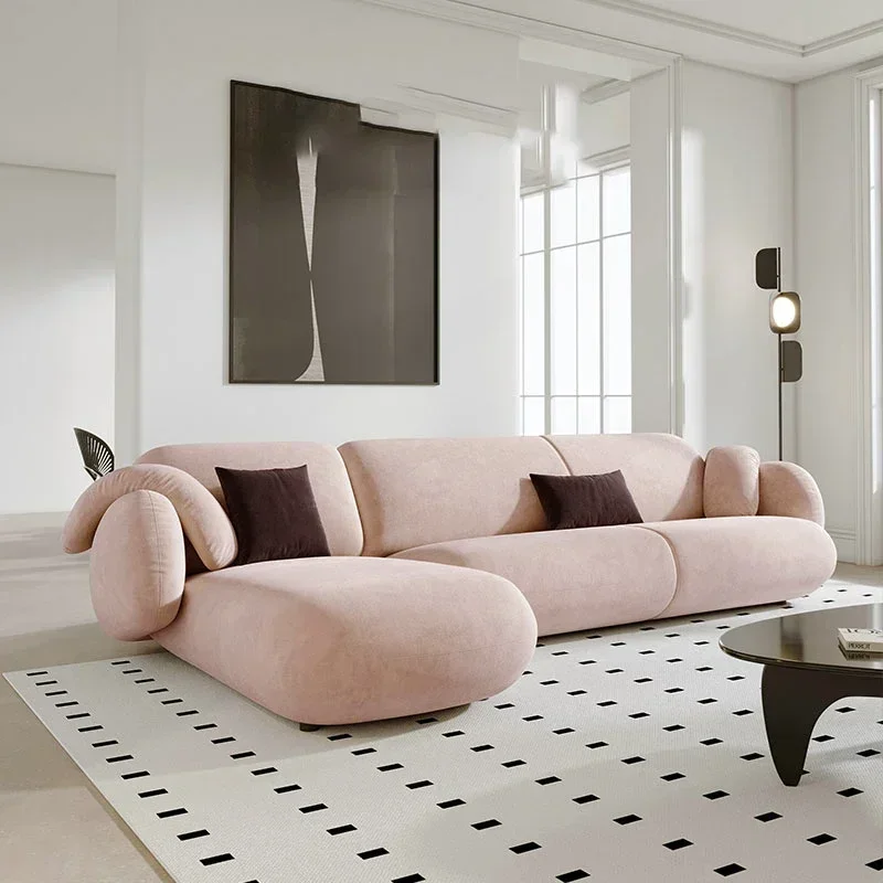 

Armchair Curved Modern Sofa Pink Minimalist Wooden Floor Adults Living Room Sofa Canape Chaise Reading Divano Bedroom Furniture