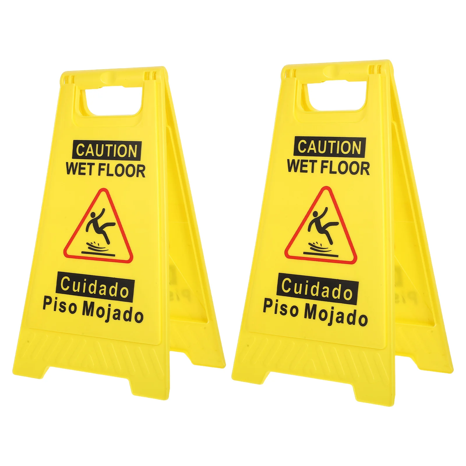2pcs Caution Wet Floor Sign Bilingual Double Sided Foldable Bright Yellow Safety Warning Indicator For Commercial Use