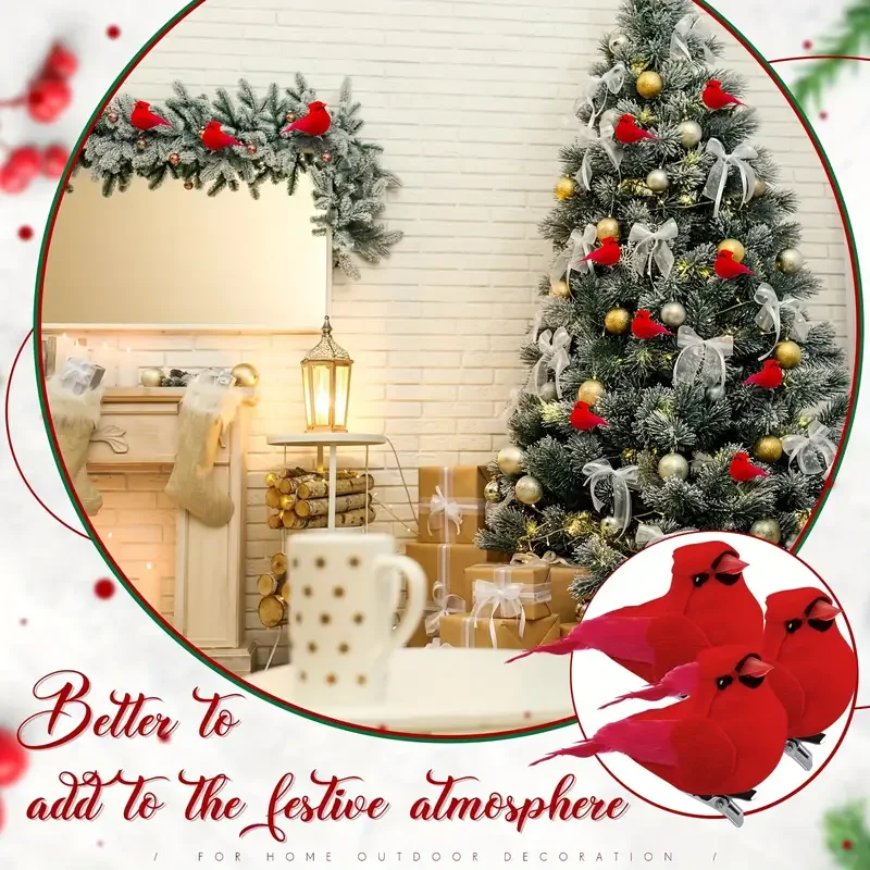 

LUSQI 12PC Christmas Tree Birds Ornament Clip Set Realistic Red Bird Hanging Decorations For Christmas Tree Ornament Decorations