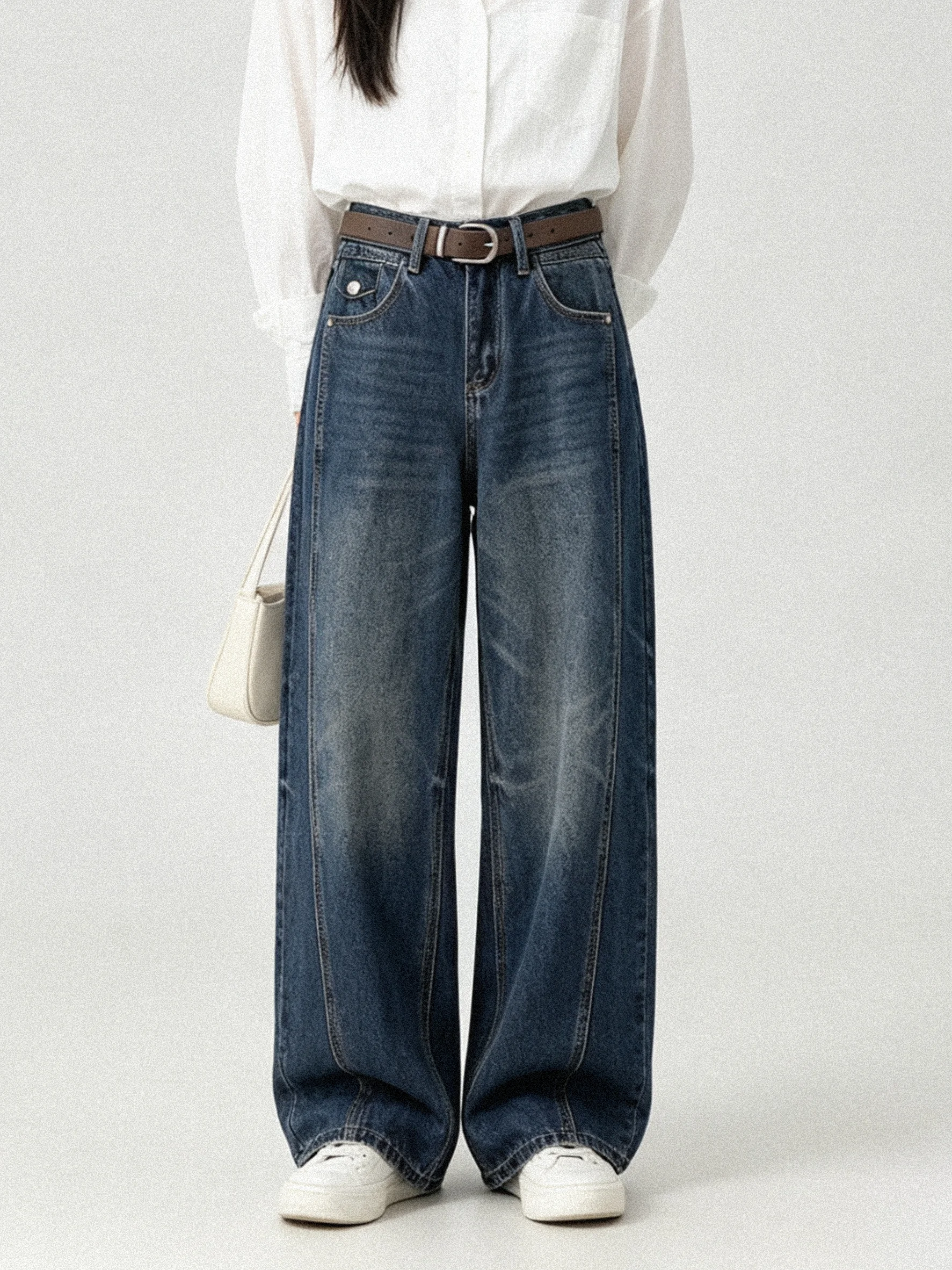 High Waist Wide Leg Denim Pants Korean Style American Workwear Slimming Autumn Fashion Casual Loose Fit Ladies Jeans