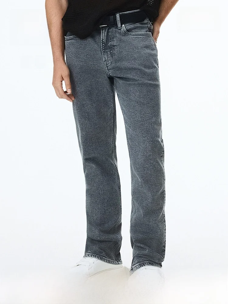 

H&M Men's Straight Leg Jeans Bla mid Waist Elastic 5 ket Long Pants Casual Cotton Blend Stretch Denim Youth Faion