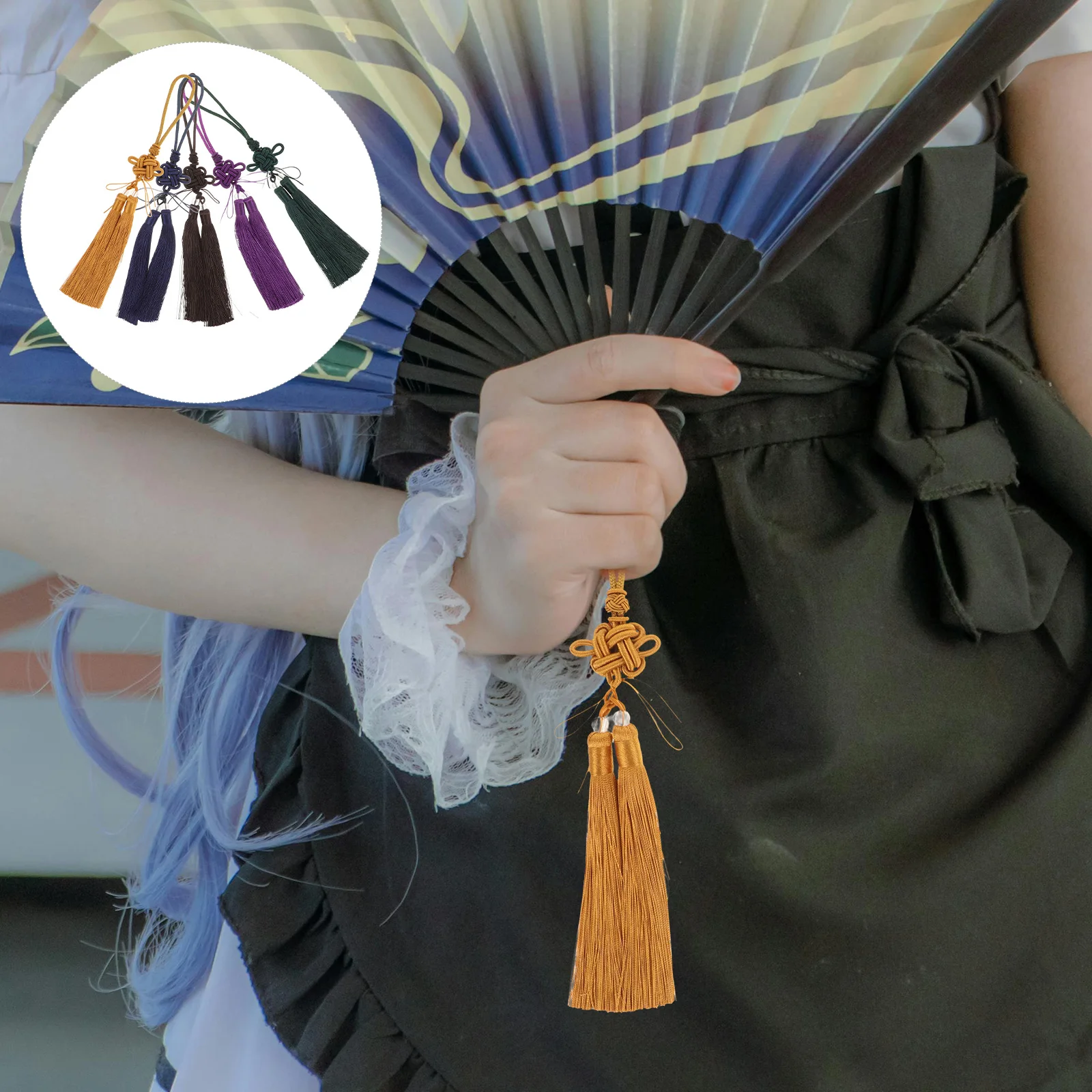 

5pcs Tai Chi Sword Tassels Chinese Knot Ear Hanging Ribbons Decorative Charms Pendant Spring Festival Polyester Material