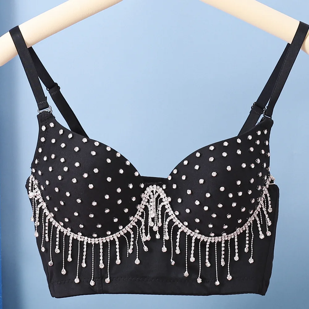 

European And American Belly Dance Tassel Straps, Sparkling Rhinestone Beaded Fishbone Chest Wrap, Turkish-Style Sexy Crop Top