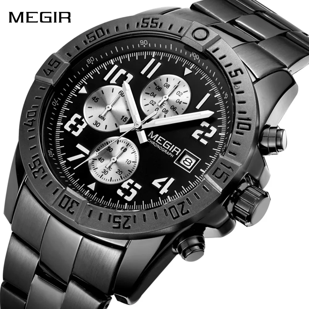 

MEGIR Men's Business Watches Luxury Brand Casual Quartz Wristwatch Waterproof Date Clock Stainless Steel Male Chronograph 2030