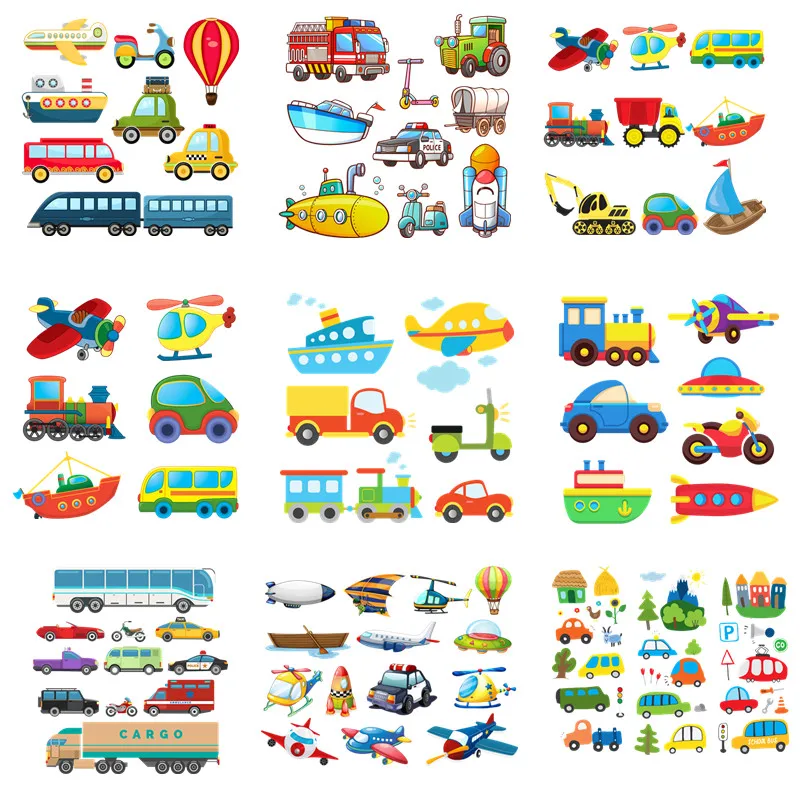 Cute Transport Vehicles Car Cartoon Patches on Clothes Heat Transfer Stickers for Jackets Iron on DIY T shirt for Kids Appliqued