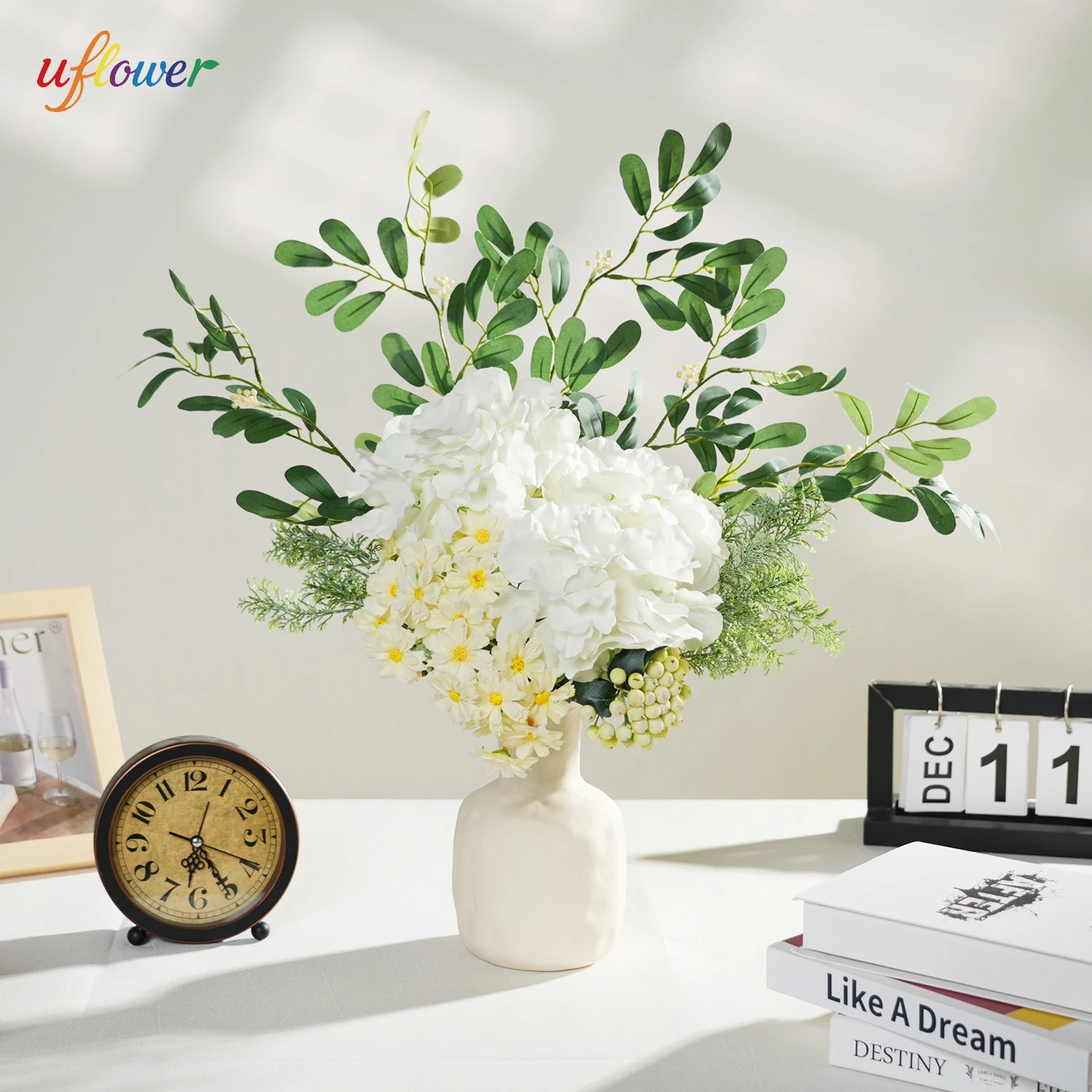 

45cm Hydrangea White Artificial Flowers Bouquet Vase for Valentines Party Table Decoration DIY Home Wedding Arrangement Decor