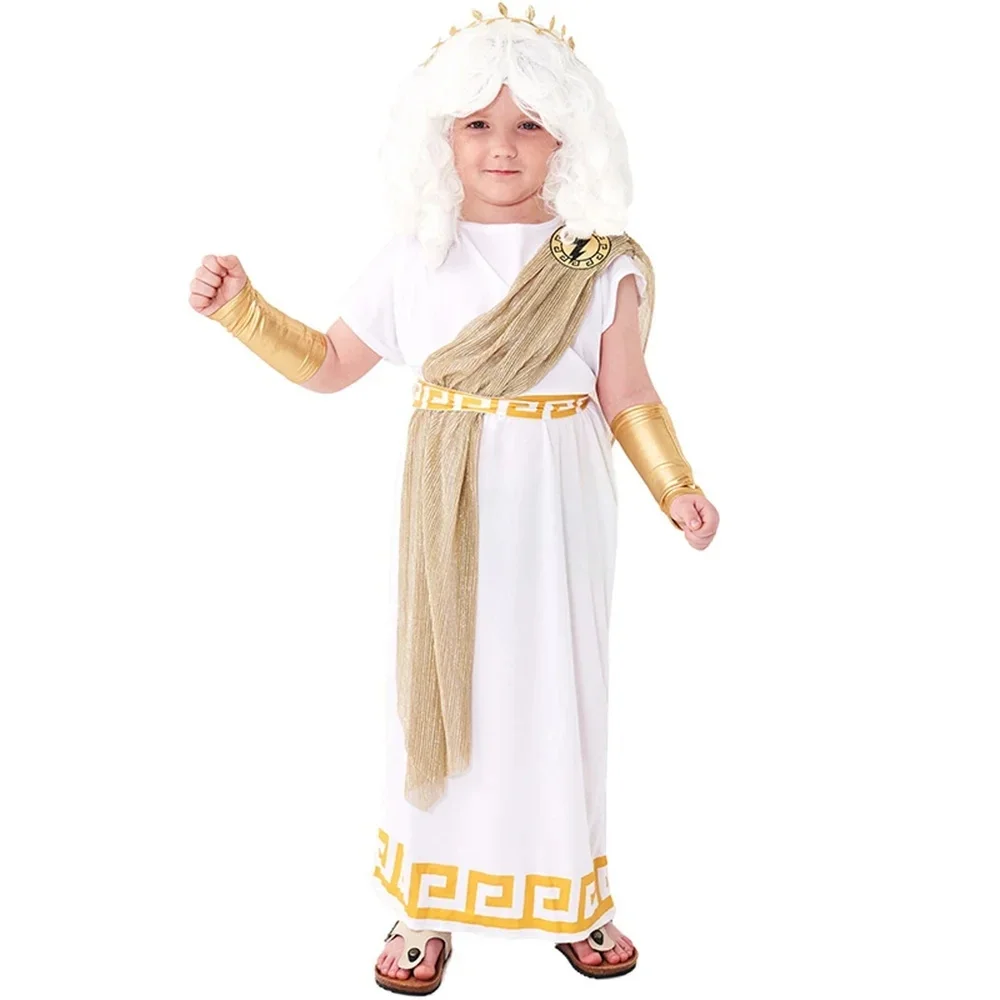 Halloween Cosplay Oude Griekse Goden Zeus Kostuums Kinderen Koning Van Rome Carnaval Show Rollenspel Feestjurk