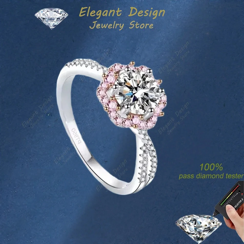 

Elegant Store Cherry Blossoms 1CT Female Moissanite Ring Fine Jewelry, Lady PT950 Platinum Diamond Advanced Sense Sakura Rings