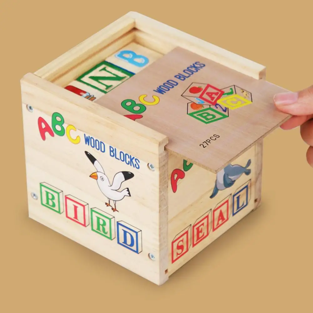 ABC-Holzklötze, pädagogisches Baustein-Spielzeugset aus Holz mit Aufbewahrungsbox für Kinder im Vorschulalter, ABC-Buchstaben und Zahlenlernen