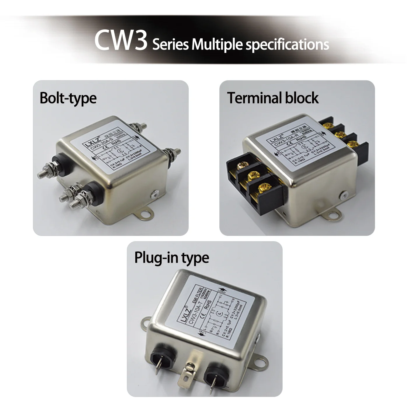 CW3 Series Single-Phase Power Filter AC Anti-Interference CW3-10A 20A-T/S/R Multiple Specifications