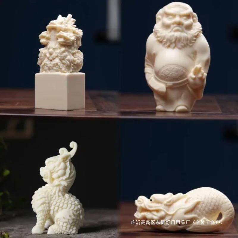 Ivory Fruit Carving Zhong Kui KIRIN Arowana Imperial Seal Decoration Fruit Carving Ivory Handle Home Ornament Desktop Gift