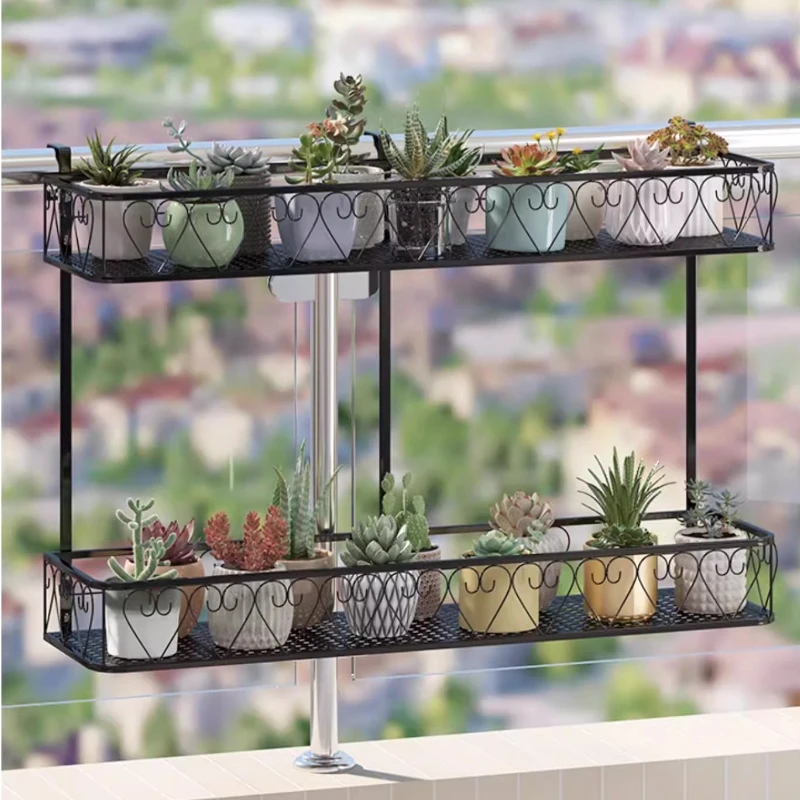 Balcony Flower Stand Multi-Tier Plant Shelf for Pots Hanging Window Succulent Holder Sturdy Iron Garden Organizer for Outdoor