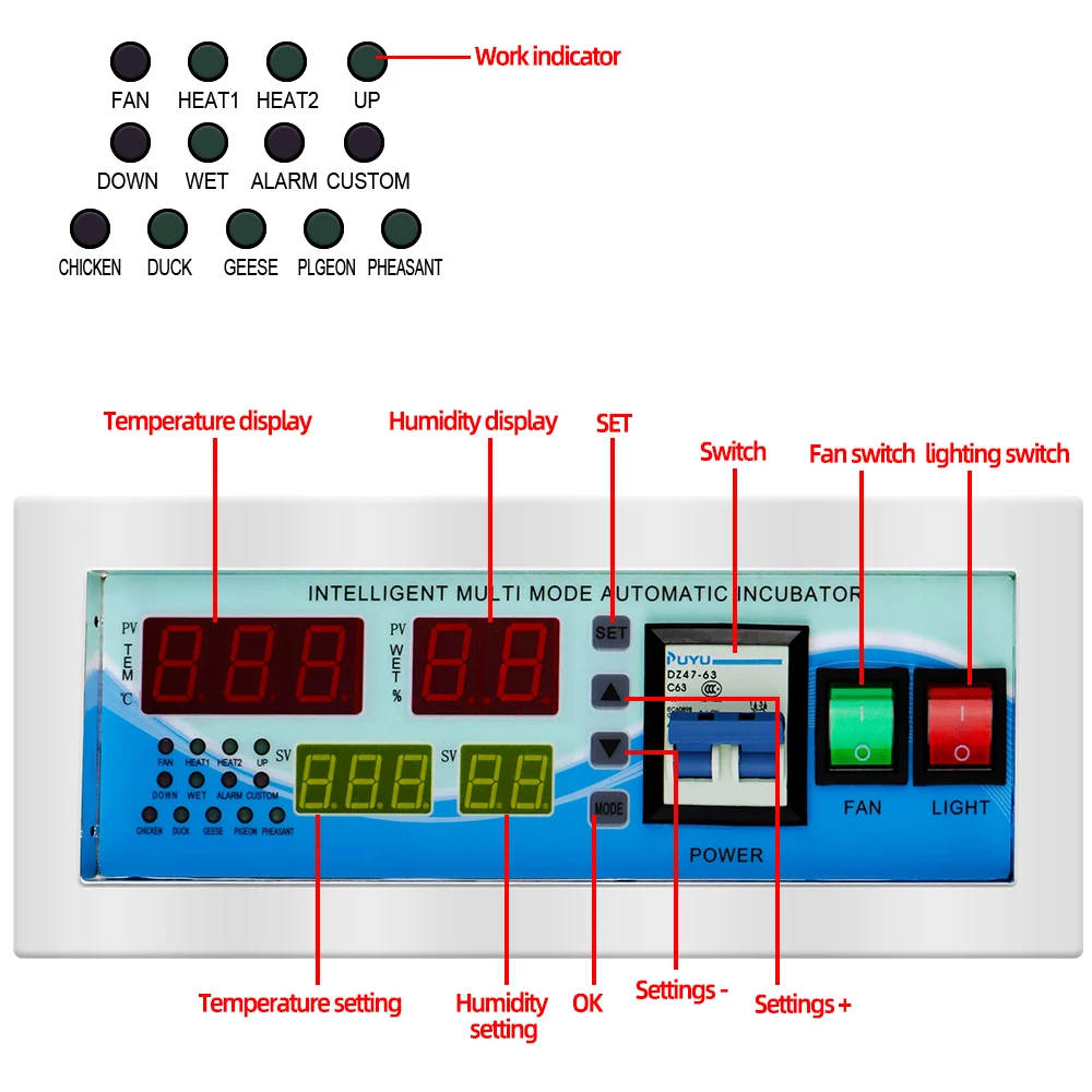 Imagem -05 - Controlador Automático Digital do Ovo Incubadora Multifuncional Temperatura e Umidade Controlador