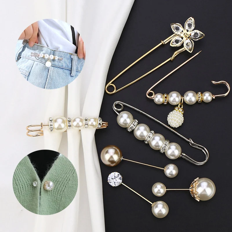 1Pcs Clothing Brooches Pearl Lapel Pin Sweater Dress Brooch Pants Pins Badge Buckle