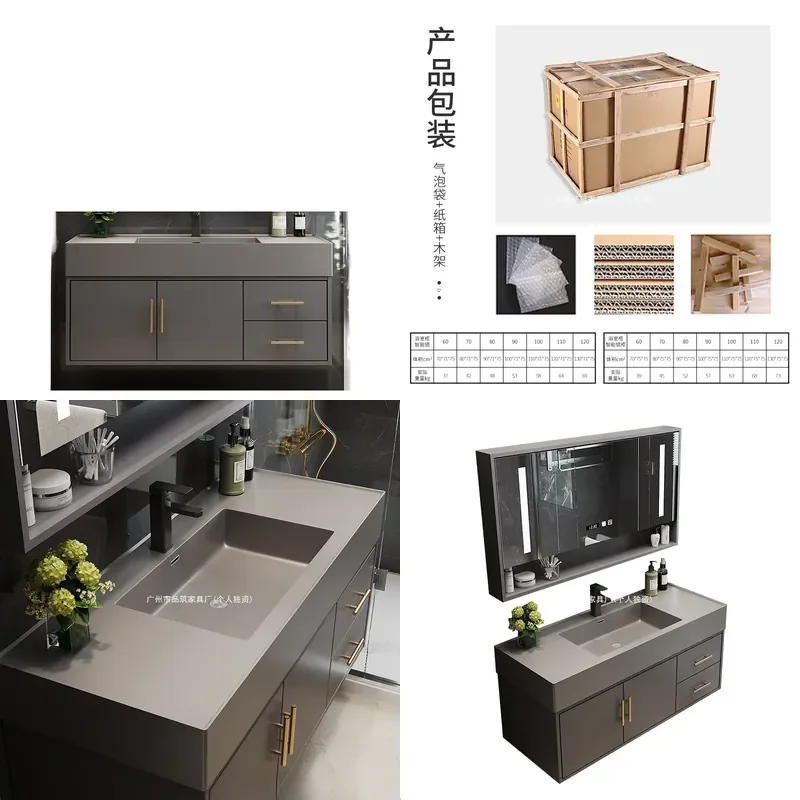 Solid Wood Bathroom Vanity with Integrated Basin Simple Washstand Sink Combo for Modern Bath Room Storage Cabinet
