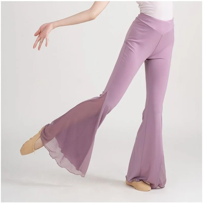 Celana Kaki Lebar Modis Cocok untuk Semua Musim Panas Celana Panjang Elastis Wanita Flare Pinggang Elastis Warna Polos Benang Jaring Modis Wanita