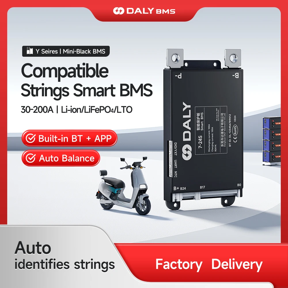 Daly Smart BMS UART 4S 7S 8S 13S 14S 16S 17S 20S 24S Bluetooth 100A 150A 200A Identification automatique des chaînes de batteries Lifepo4 Li-Ion LTO