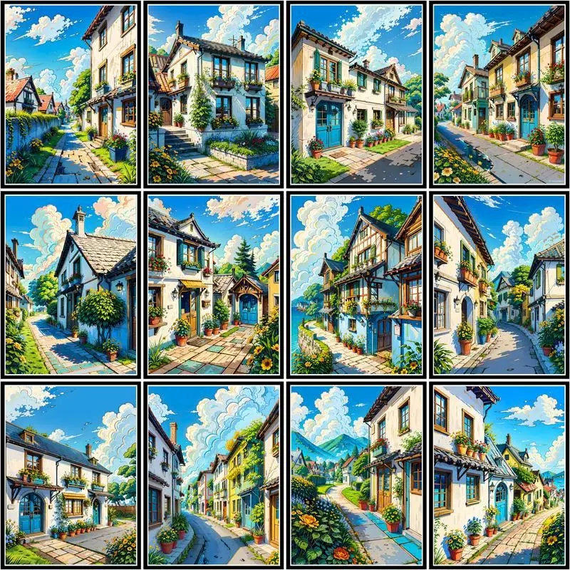 

GATYZTORY DIY Paint By Number Scenery of Blue Sky Town For Adults Picture By Numbers Acrylic Paint On Canvas Home Decor