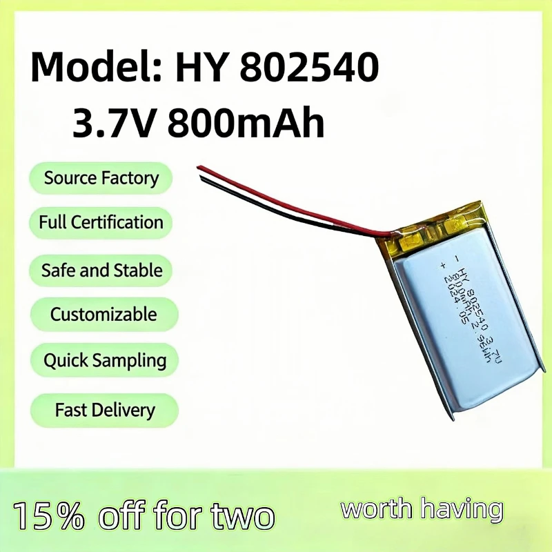 3.7V Lipo Battery 800Mah PL802540 Lithium Battery Li Polymer Batteries for T114 V2 LoRa 32 V3 Dev-board LoRa Node 1Pc