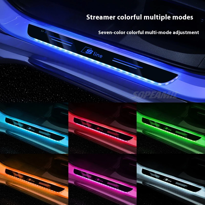 For Audi Sline A3 A4 A5 A6 A7 A8 Q3 Q5 Q7 Q8 RS3 RS4 S3 S4 LED Car Door Threshold Welcome Pedal Light Multicolor Atmosphere lamp