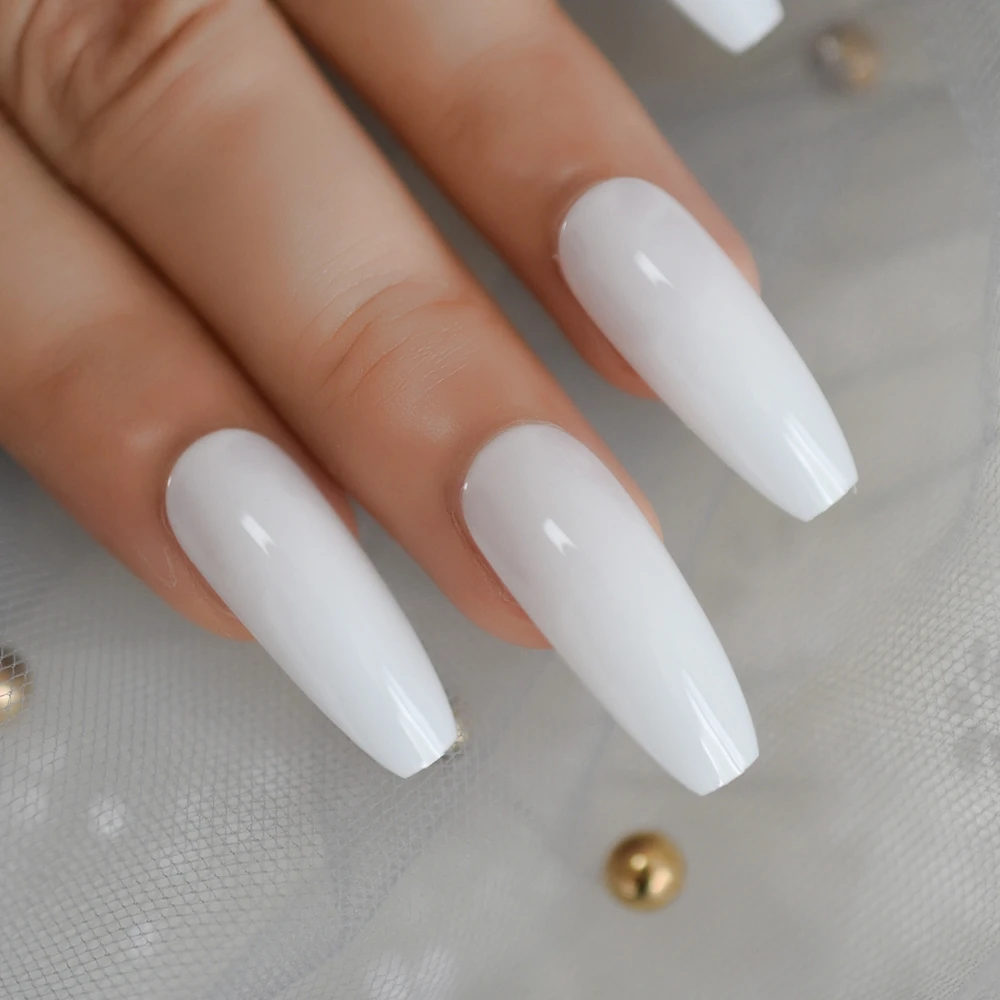 24 pçs branco bailarina unhas falsas extra longo caixão plana imprensa em unhas falsas salão de beleza festa dedo cola em usar falso ongle