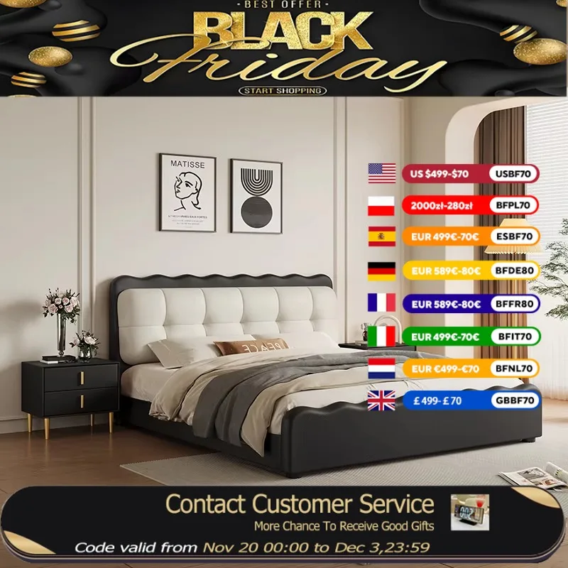 

Black Modern Frame Double Bed Headboard Platform Full Size Frames Double Bed Queen King Size Lit 2 Personnes Home Furniture