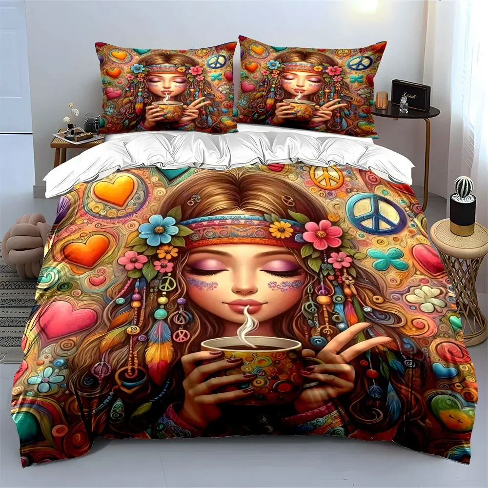 Bohemian Decor Set for Relaxation Bedding Set with 1 Duvet Cover 2 Pillowcases Single Double King Queen, Gift