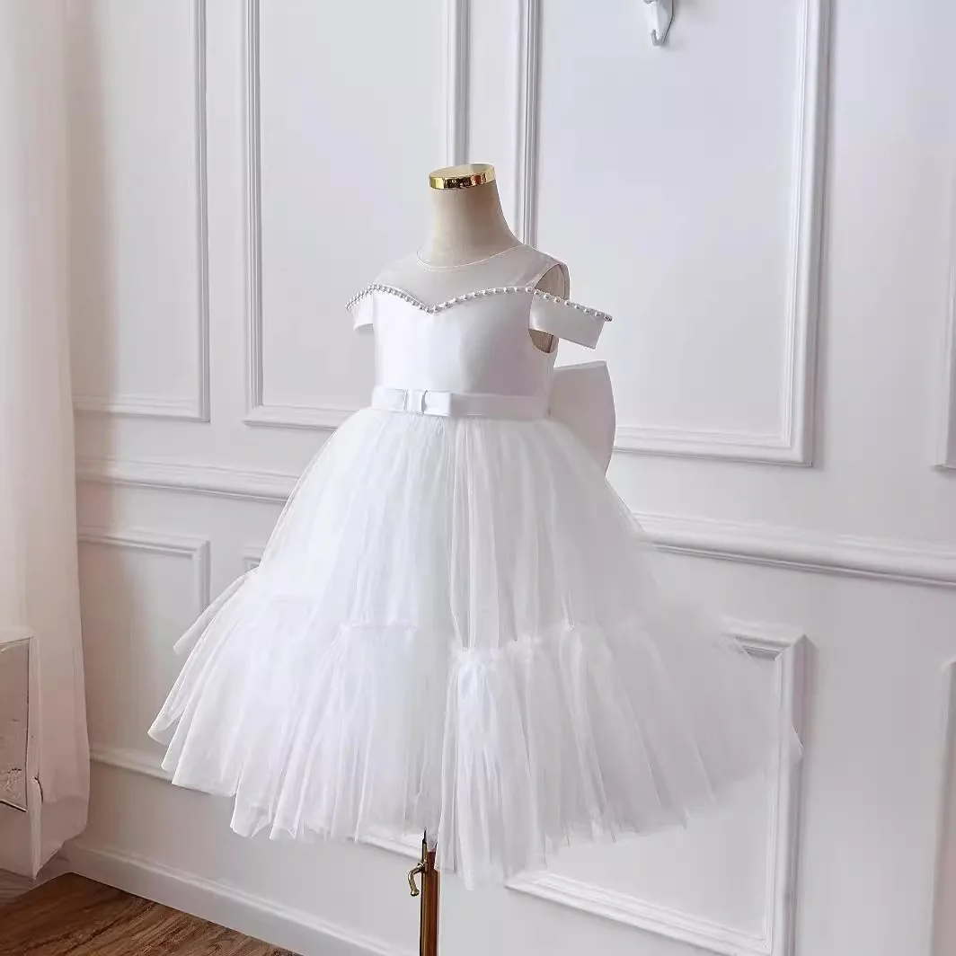 New Bow Baby Spanish Lolita Princess Ball Gown Beading Design Birthday Party Christening Clothes Easter Eid Dresses For Girls