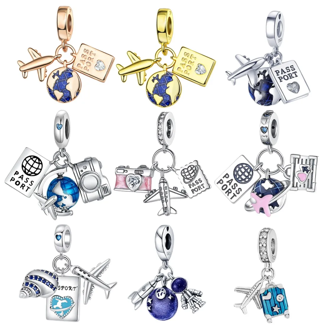 925 Sterling Silver Pendant Airplane Planet Series Beads Compatible with Original Bracelet Necklace DIY Jewelry Gift