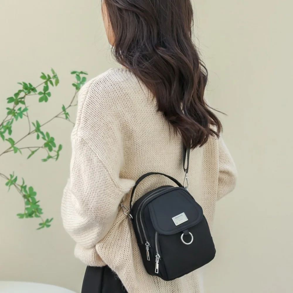 

Zipper Nylon Mobile Phone Pouch Large Capacity 3 Layers Single Shoulder Bag Adjustable Strap Casual Small Square Bag Work