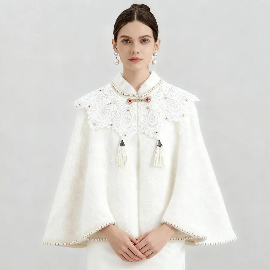

Нежная накидка из норковой шерсти с имитацией жемчуга, женская элегантная винтажная накидка-пончо, праздничное платье, свадебные накидки, весенне-осенняя шаль