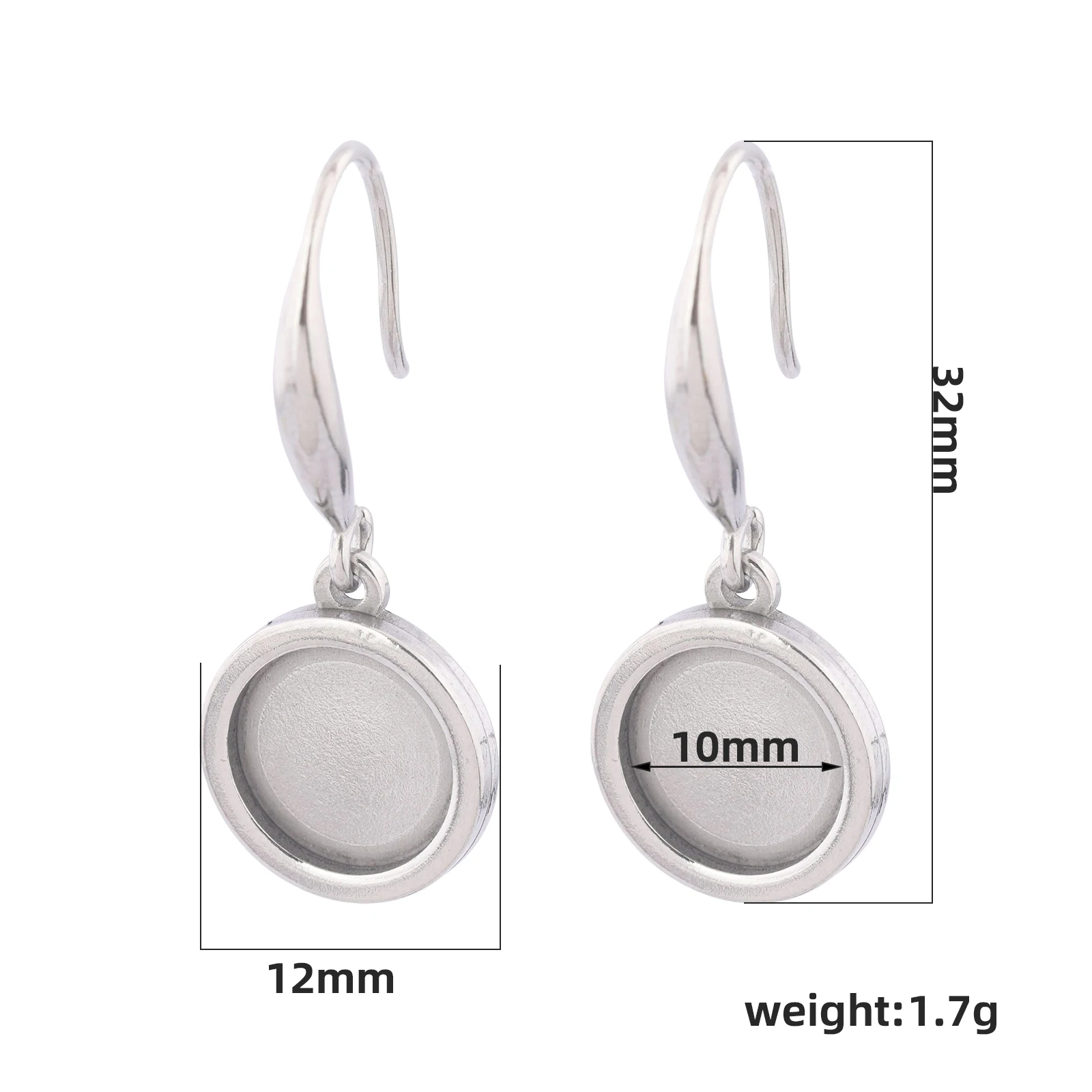 10pcs Stainless Steel Round 10mm Cabochon Earring Bezel Setting Blanks Diy hypoallergenic Fish Hook Earwires For Jewelry Making