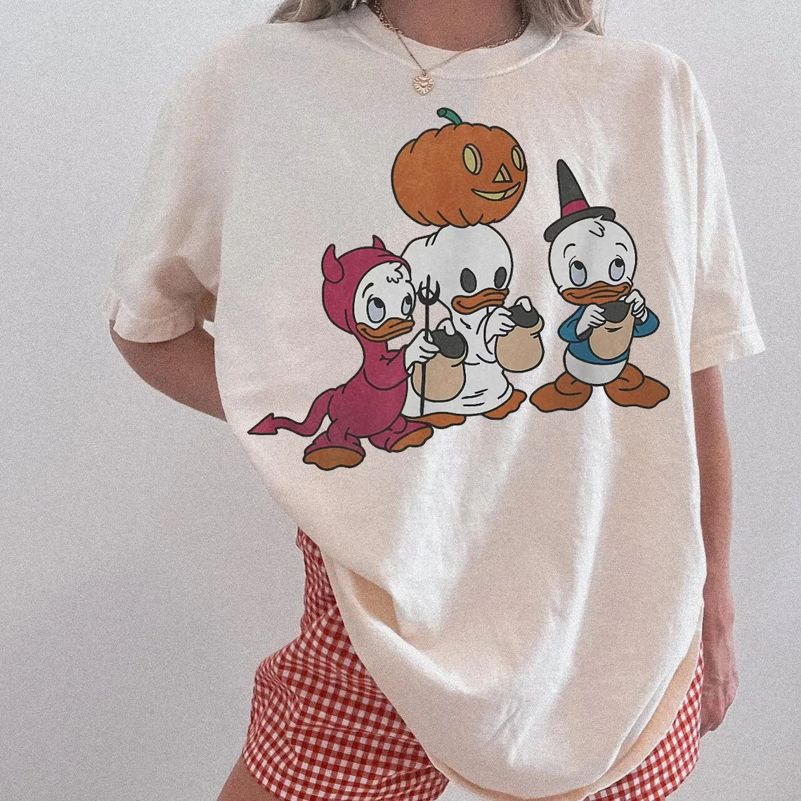 Huey Dewey Louie Halloween Vintage T-Shirts Duck Nephews Trick or Treat Graphic Tee Retro Casual Unisex and Kids T Shirt