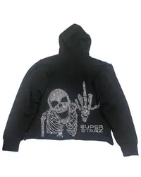 Harajuku Oversized Diamond skull Print Streetwear Hoodie Vintage Streetwear Tops Sweatshirt Goth Hoodies Women Y2k Clothes