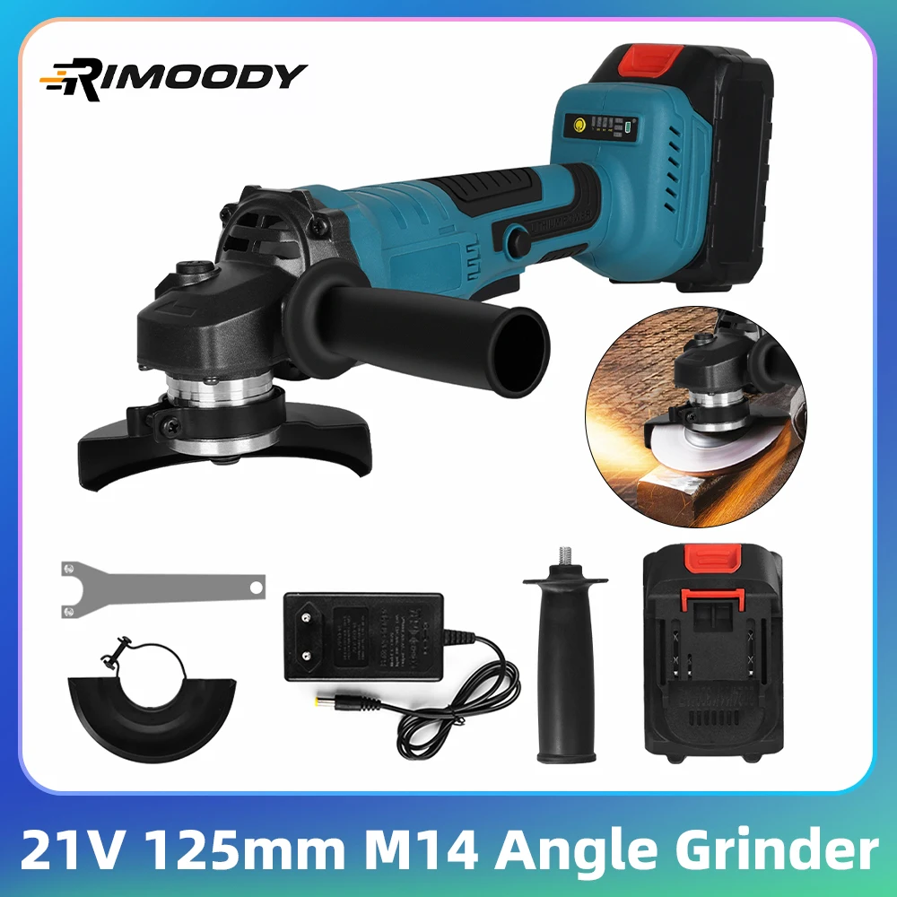 Rimoody زاوية طاحونة 21 فولت 125 مللي متر M14 فرش السيارات الكهربائية أداة تجليخ متعددة الوظائف آلة قطع الليثيوم أداة السلطة