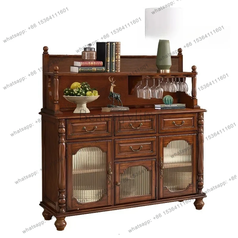 

LXAmerican side cabinet, all solid wood dining room cabinet, kitchen double-layer locker, retro living room bar cabinetsss