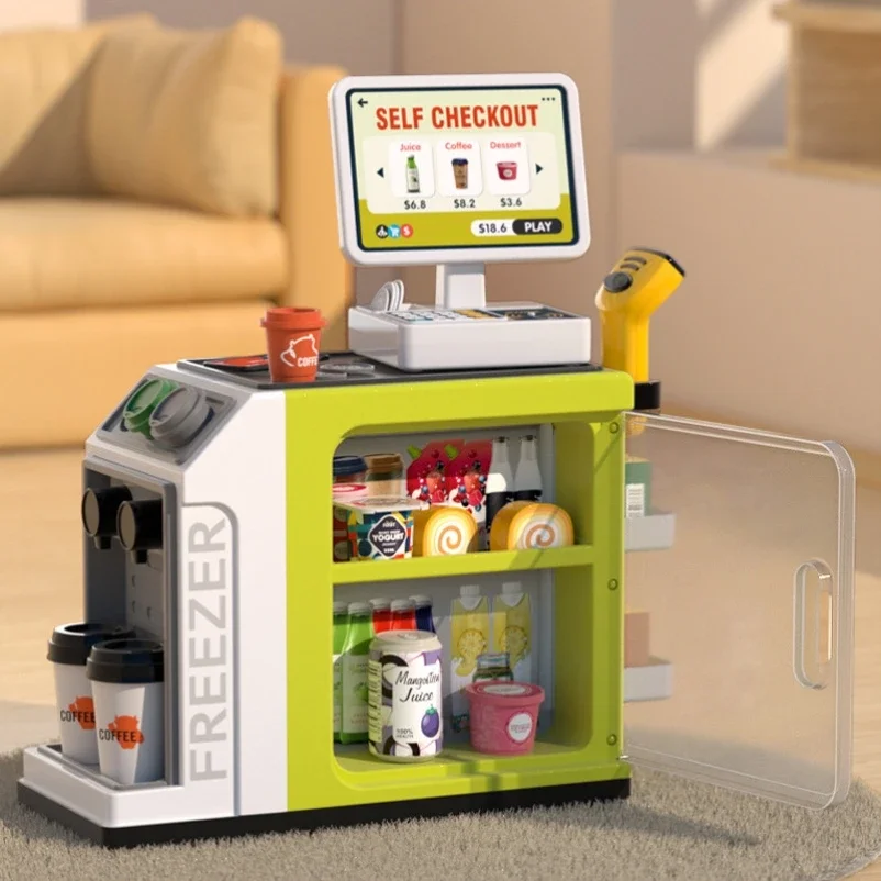Zabawka domowa dla dzieci symulacja sprayu lodówka skan kod kasa fiskalna zabawka plus wózek na zakupy prezent urodzinowy dla dzieci