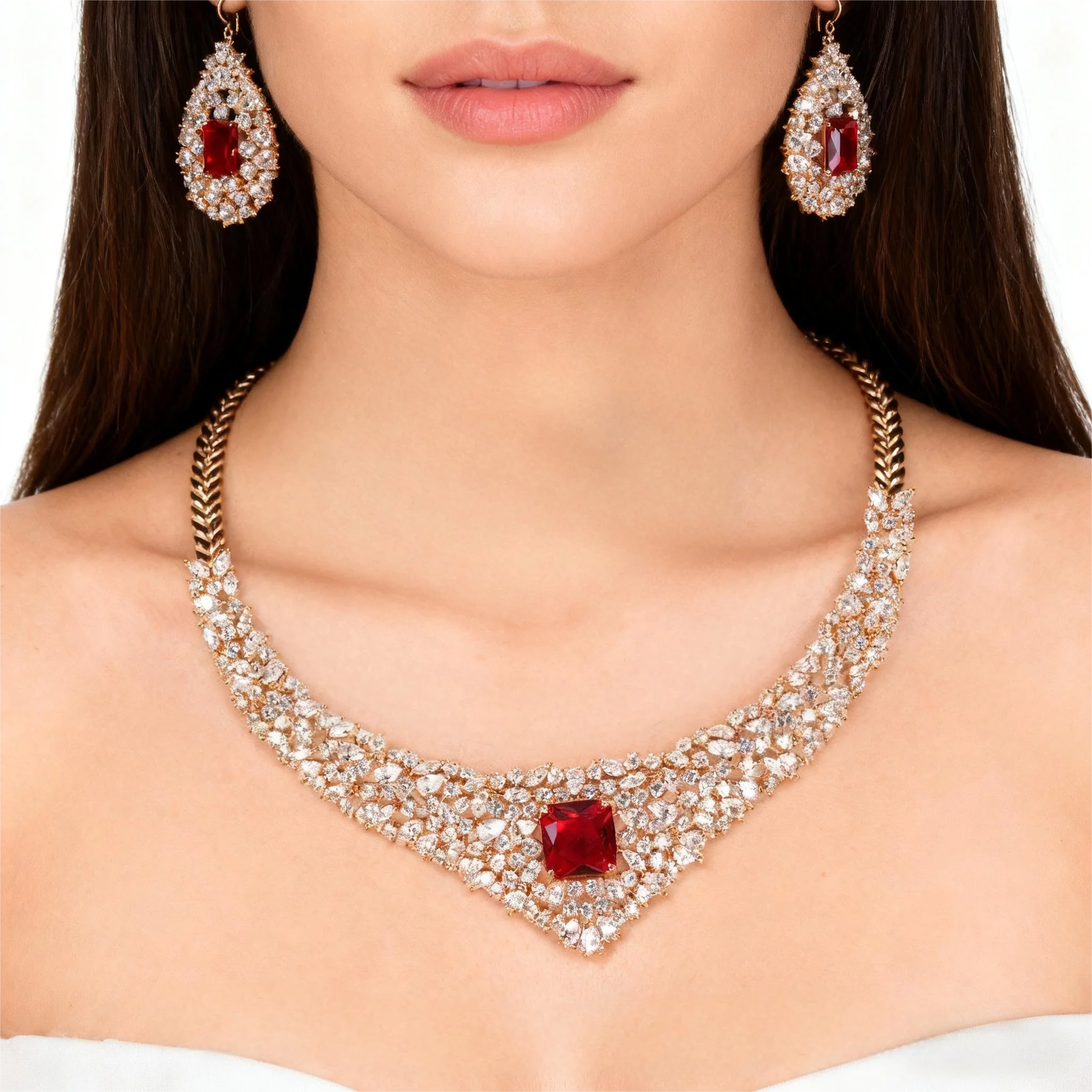 

Роскошный комплект из 2 предметов, ожерелье и серьги, женский комплект свадебных украшений с цирконием, подарок для свадебной вечеринки в Дубае