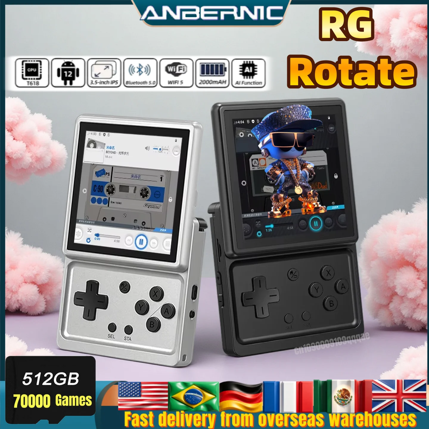 ANBERNIC RG 로테이트 3.5인치 IPS 회전식 화면 안드로이드 휴대용 게임 콘솔 T618 레트로 에뮬레이터 PS2 PSP WiFi 비디오 게임 플레이어 ANBERNIC RG 로테이트 3.5인치 IPS 회전식 화면 안드로이드 휴대용 게임 콘솔 T618 레트로 에뮬레이터 PS2 PSP WiFi 비디오 게임 플레이어