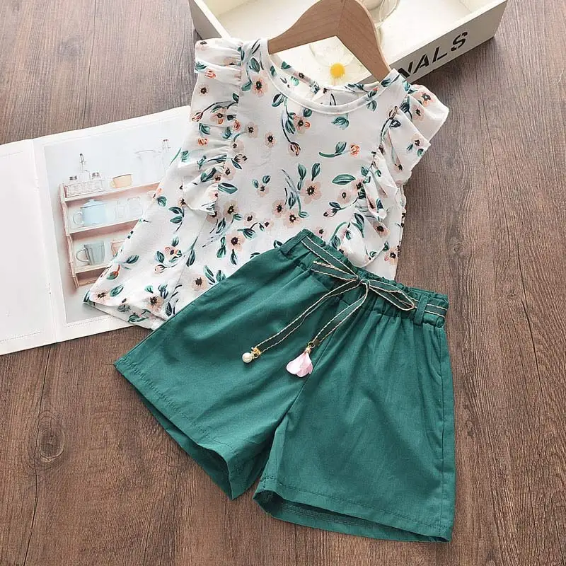 Girls Clothes Set New New Summer Sleeveless T-shirt and Print Bow Shorts for Girl Kids Clothes Children Clothing 3 5 7 Years