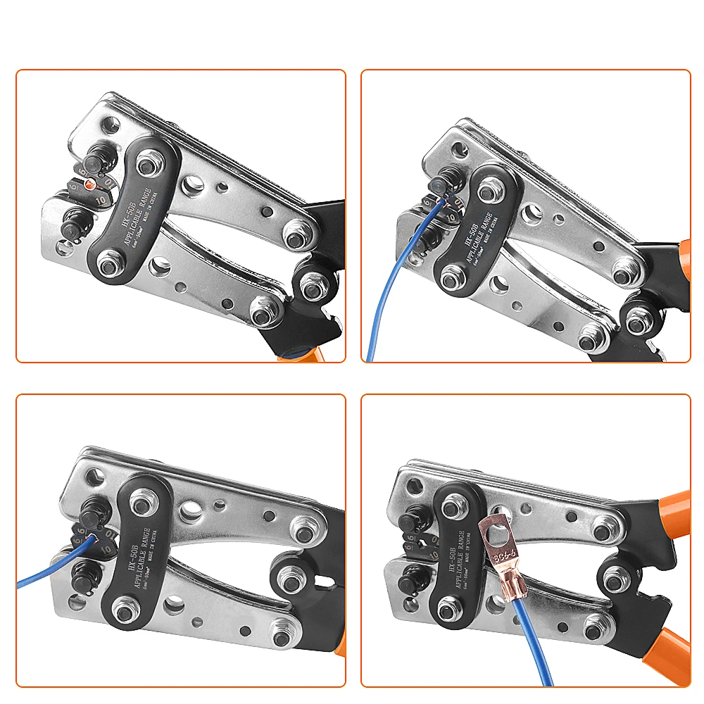 Crimping Pliers 6-50mm²/AWG 10-1/0 Tube Terminal Crimper Hex Crimp Tool Battery Cable Lug Cable Hand Tools HX-50B WOZOBUY