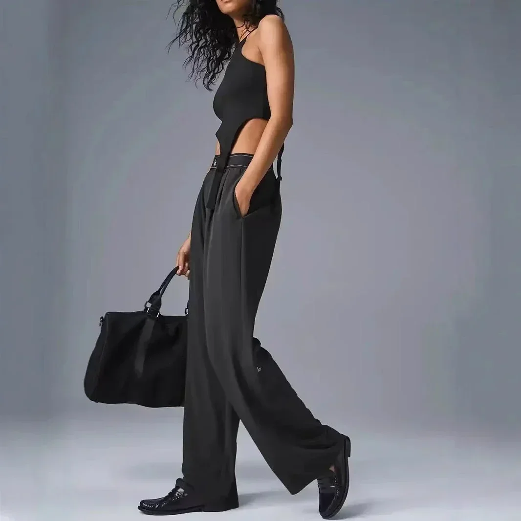 Женские свободные широкие брюки, спортивные брюки с высокой талией, повседневная одежда с прямыми штанинами для йоги и фитнеса