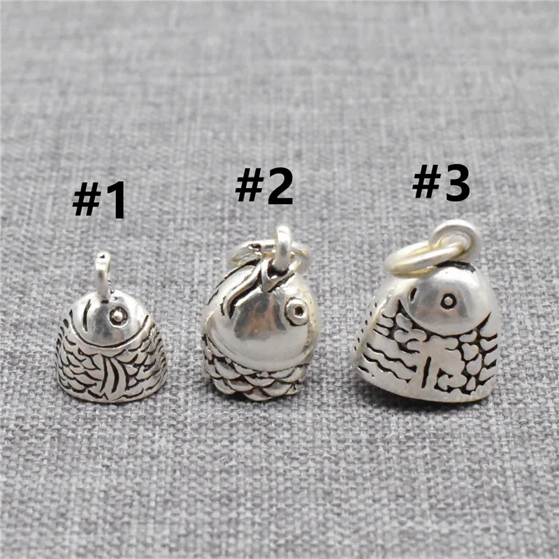 1 Piece Fish Head Bell Type 3D Charm Double Sided in 925 Sterling Silver for Bracelet and Necklace Making