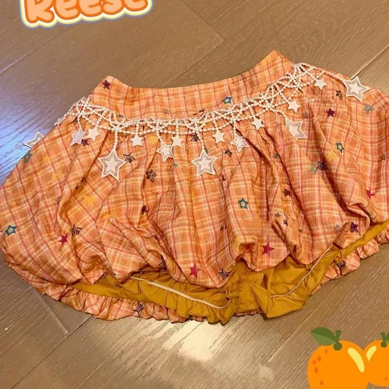 Summer New Orange Dopamine Sweet Spicy Girl Lace Camisole Top+Bud Skirt Two Piece Sets Womens Outifits Kawaii Sweet Girl Clothes view 6